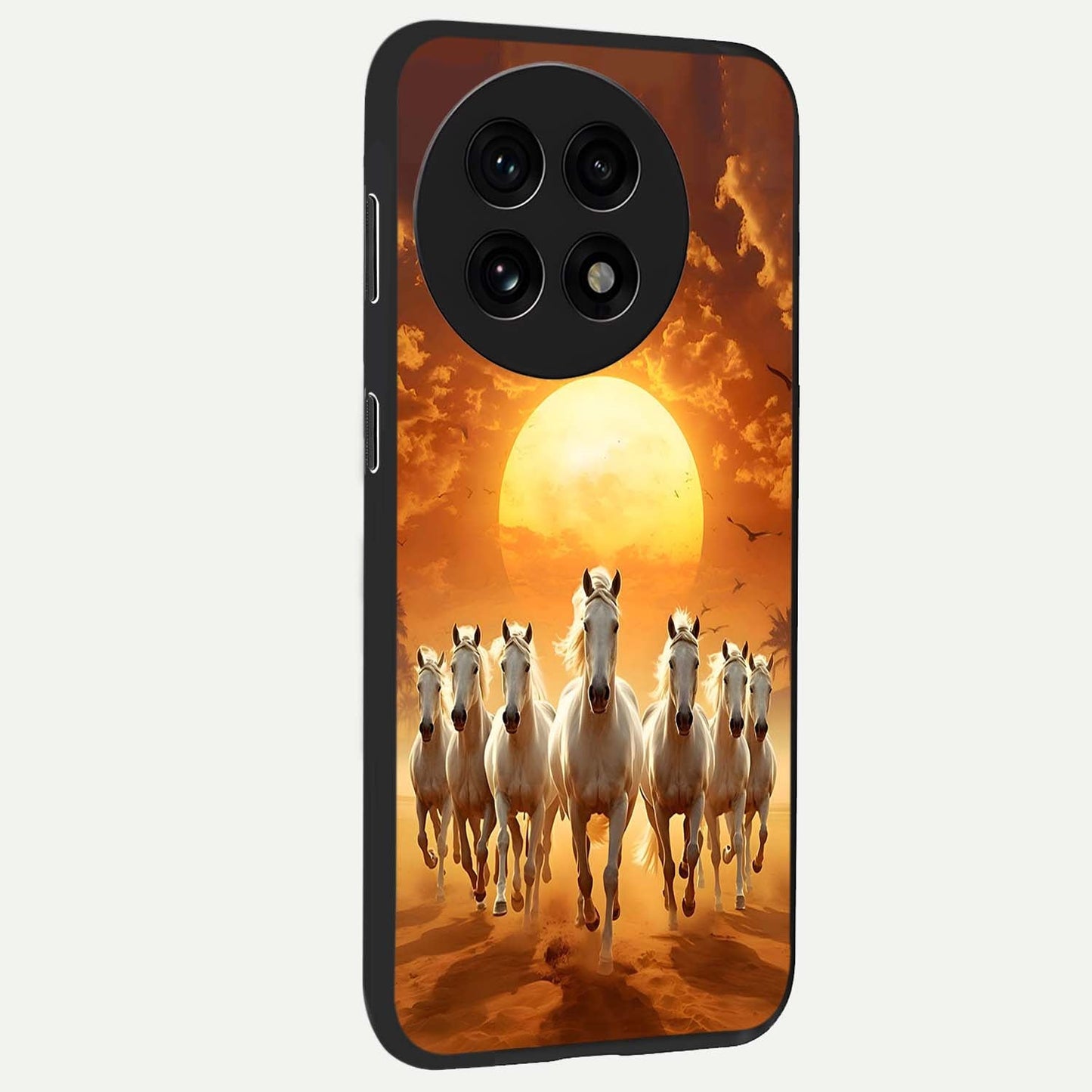 Wild Sunset Majesty Glass Case for 1+13R side perspective highlighting vibrant horizon textures and sleek premium build