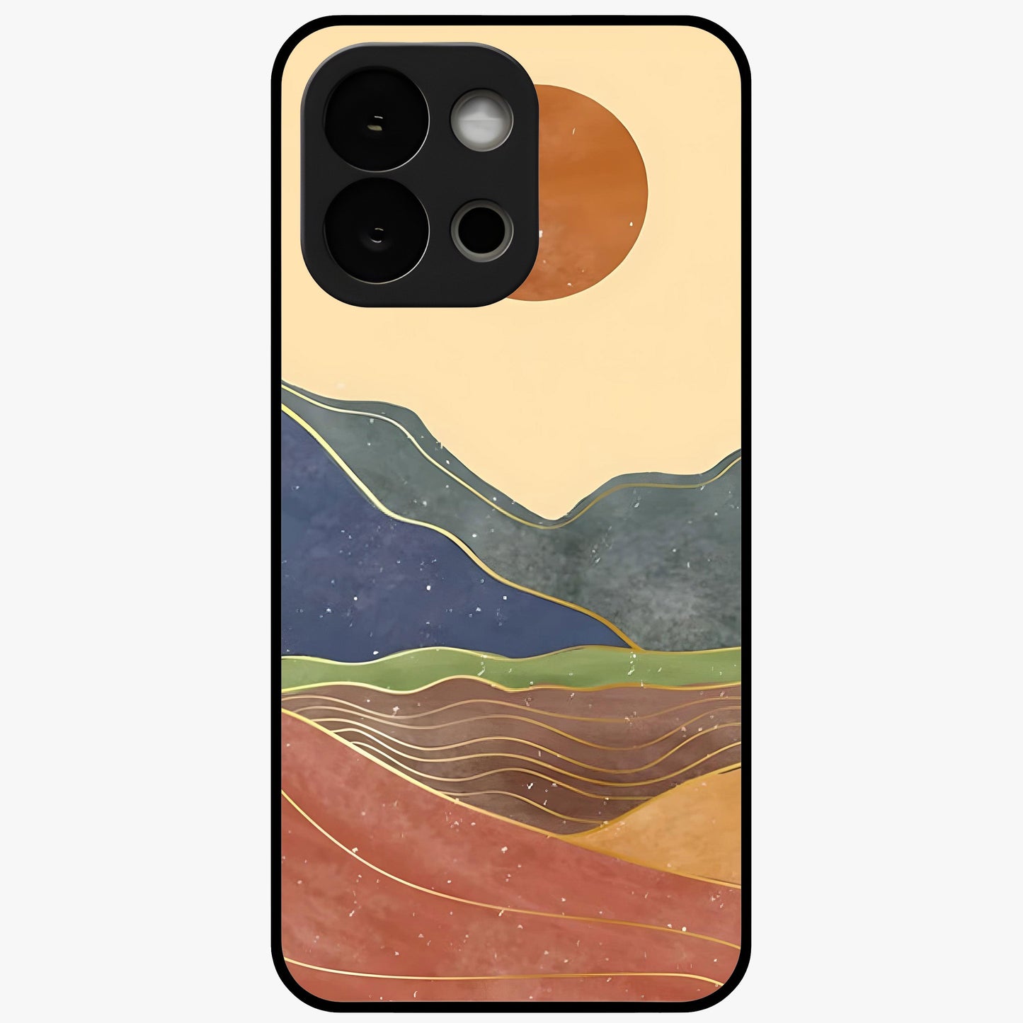 Abstract Mountain Glow Glass Case for 1+13S front view featuring glowing mountain landscape artwork