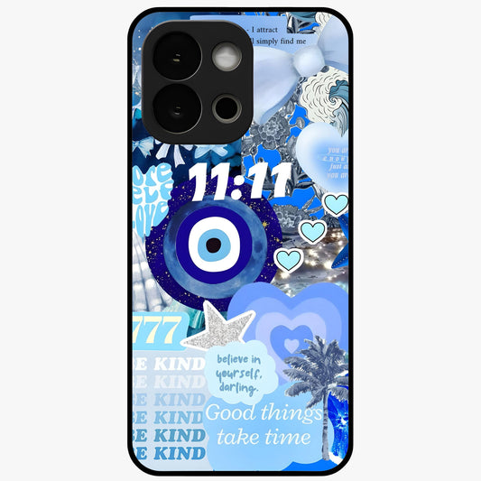 Aesthetic Be Kind Eye Glass Case for 1+13S front view featuring minimal eye illustration with positive message