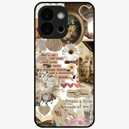 Aesthetic Brown Vintage Collage Glass Case for 1+13S front view featuring retro collage artwork in earthy tones
