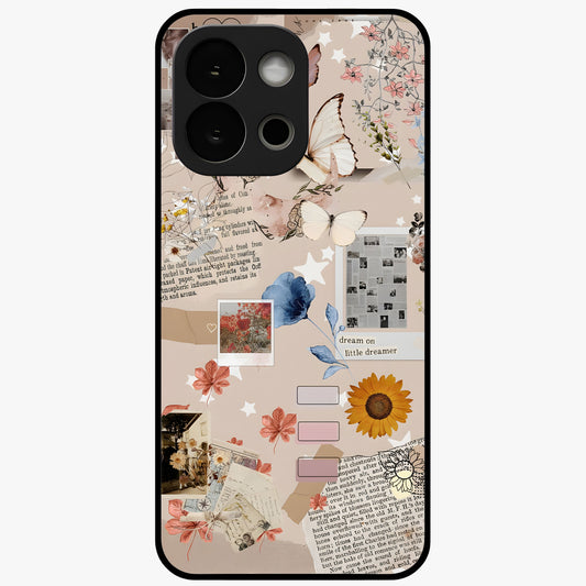 Aesthetic Butterfly Glass Case for 1+13S front view featuring elegant butterfly artwork with soft aesthetic tones