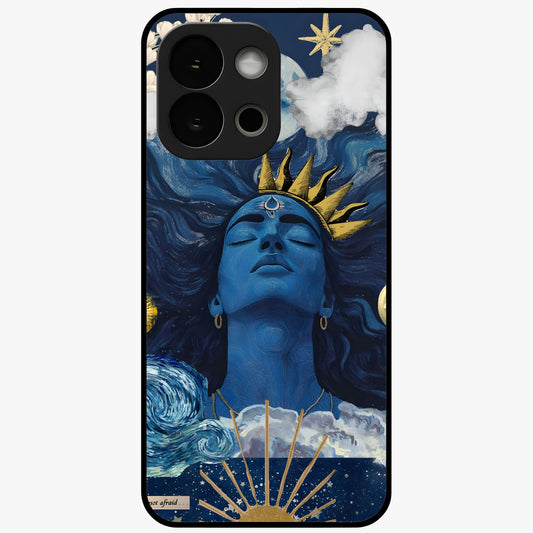 Aesthetic Lord Shiva Glass Case for 1+13S bold front view featuring detailed spiritual Shiva artwork