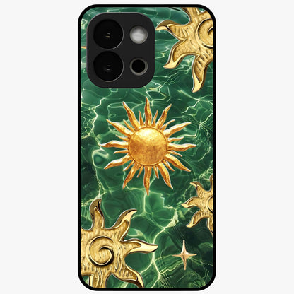Aqua Sun Mirage Glass Case for 1+13S vibrant front view featuring aqua blue sun inspired artwork