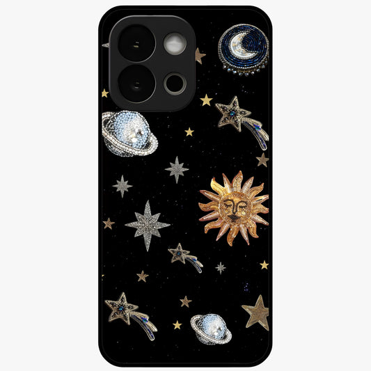 Beaded Cosmic Dreams Glass Case for 1+13S front view featuring celestial bead inspired cosmic artwork