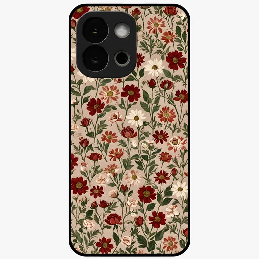 Biege Flower With Leaf Glass Case for 1+13S front view featuring soft beige floral artwork with leaf detailing
