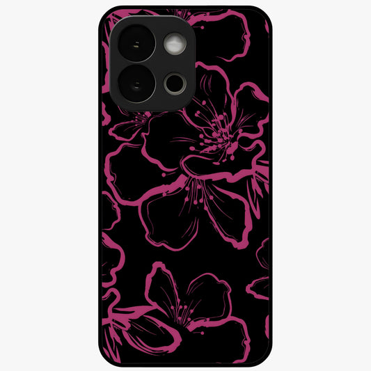 Black Violet Sketch Garden Glass Case for 1+13S artistic front view featuring violet floral sketch artwork