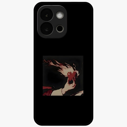 Blazing Heart Faith Glass Case for 1+13S showing full back design in clean flat view with fiery heart artwork and glossy glass finish.