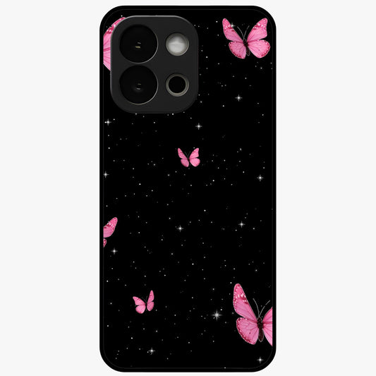 Blinking Butterfly Glass Case for 1+13S showing full back design in clean flat view with delicate butterfly artwork and glossy glass finish.