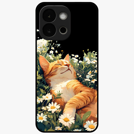 Blissful Bloom Cat Glass Case for 1+13S charming front view featuring floral cat artwork with soft aesthetic tones