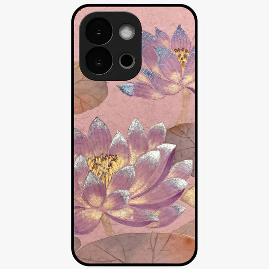 Blossom Mist Lotus Glass Case for 1+13S calm front view featuring lotus flower artwork with misty tones