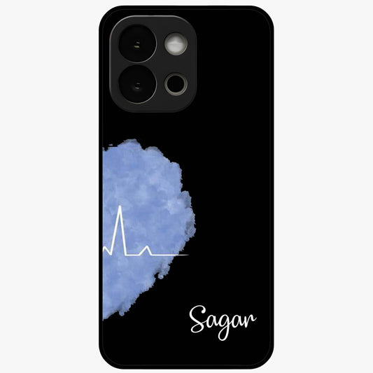 Blue Pulse Bond Glass Case for 1+13S bold front view featuring dynamic blue abstract pulse artwork