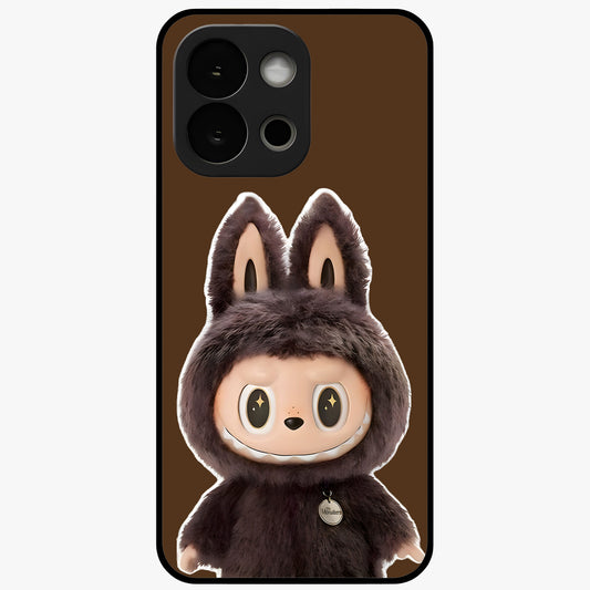 Brown Labubu Design Glass Case for 1+13S cute front view featuring playful Labubu character artwork in warm brown tones