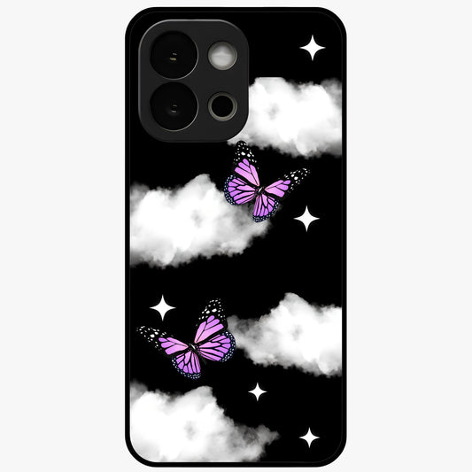 Butterfly Night Drift Glass Case for 1+13S dreamy front view featuring butterfly artwork with dark night inspired tones