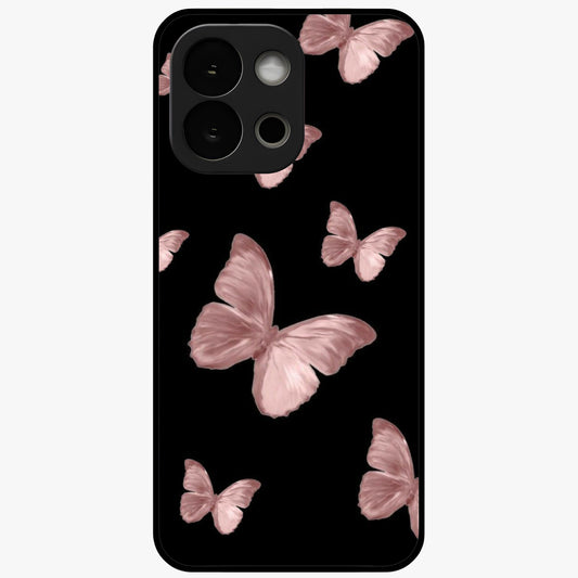 Butterfly Pattern Glass Case for 1+13S elegant front view featuring repeating butterfly artwork with aesthetic detailing