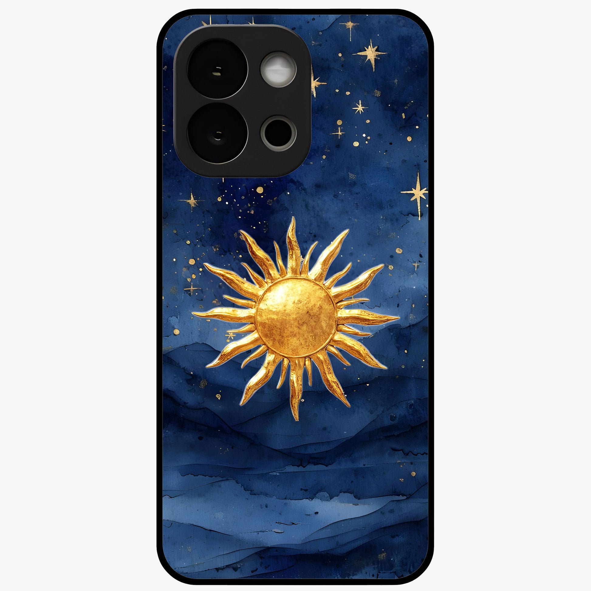 Celestial Blue Glow Glass Case for 1+13S radiant front view featuring glowing blue cosmic artwork