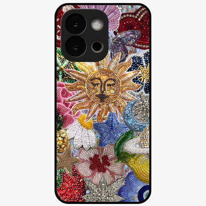 Celestial Floral and Playful Glass Case for 1+13S vibrant front view featuring floral artwork blended with cosmic elements
