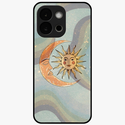 Celestial Harmony Vibes Glass Case for 1+13S serene front view featuring balanced cosmic artwork with calming tones