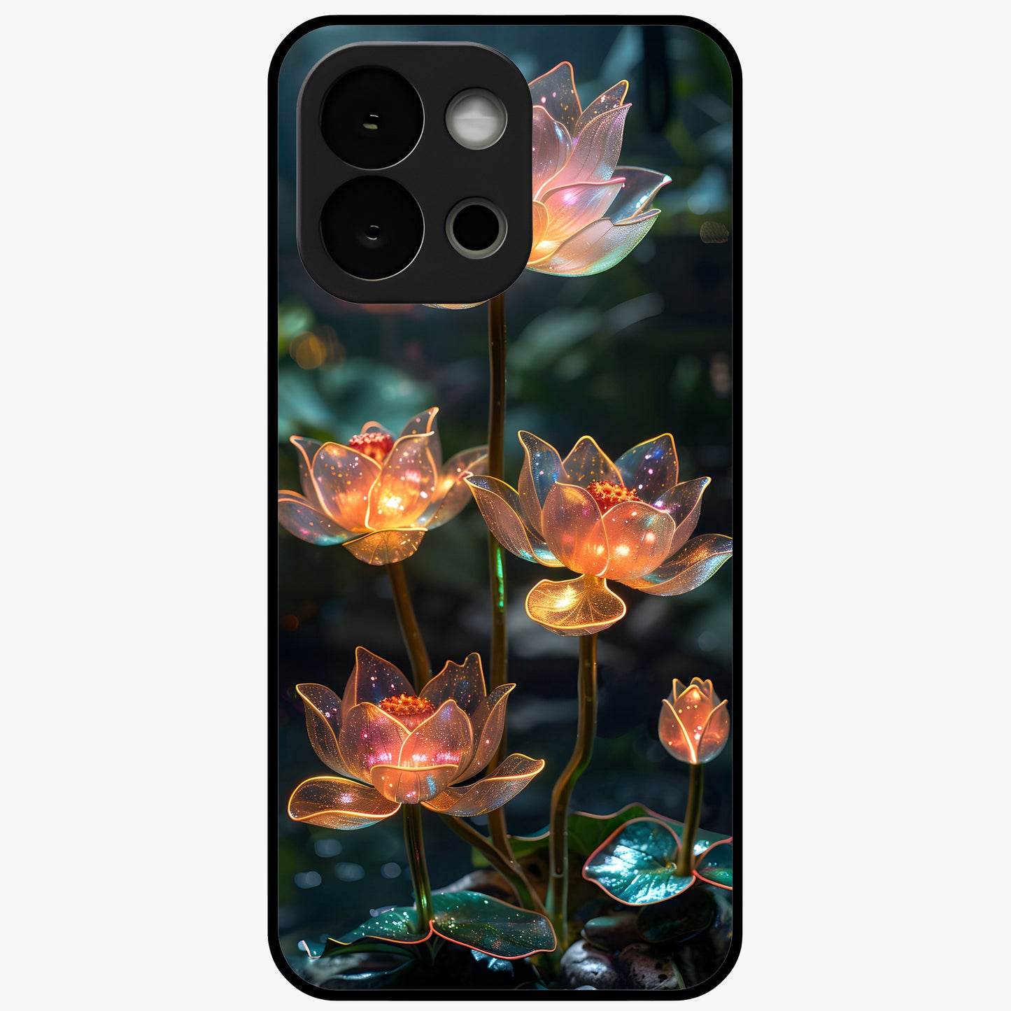 Celestial Lotus Light Glass Case for 1+13S peaceful front view featuring glowing lotus artwork with cosmic backdrop