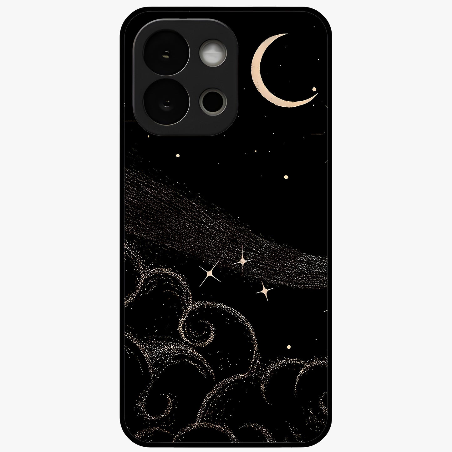 Celestial Midnight Veil Glass Case for 1+13S dramatic front view featuring deep midnight sky artwork