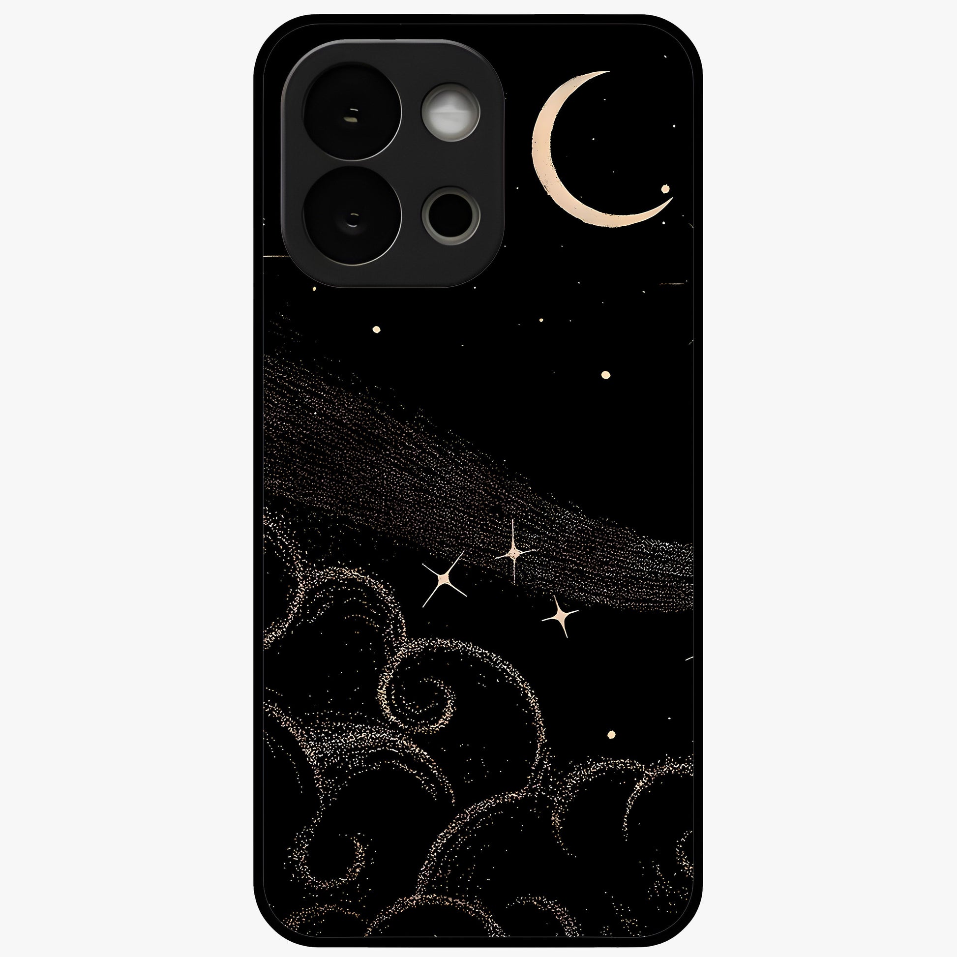 Celestial Midnight Veil Glass Case for 1+13S dramatic front view featuring deep midnight sky artwork