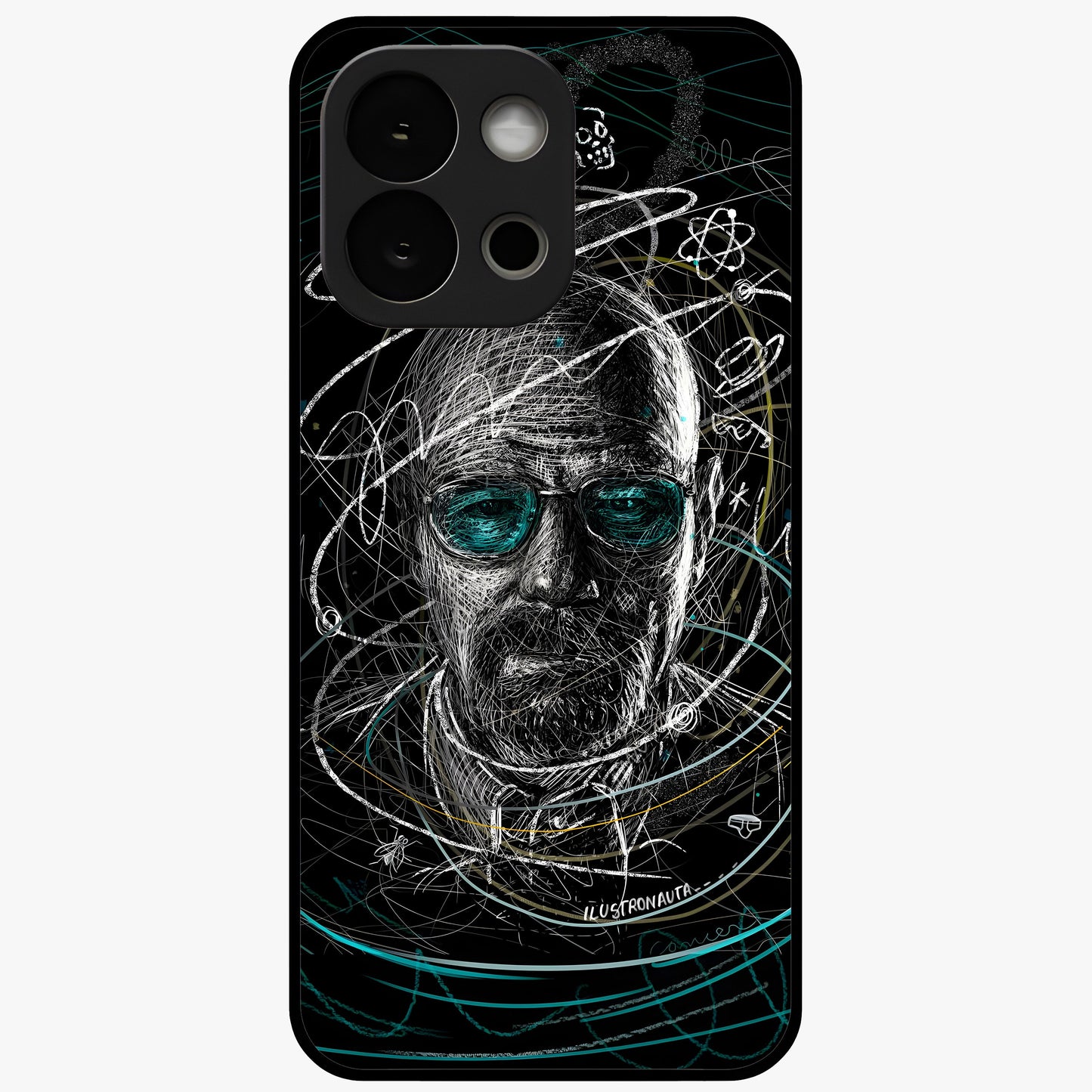 Chaotic Mind Genius Glass Case for 1+13S bold front view featuring expressive abstract typography artwork