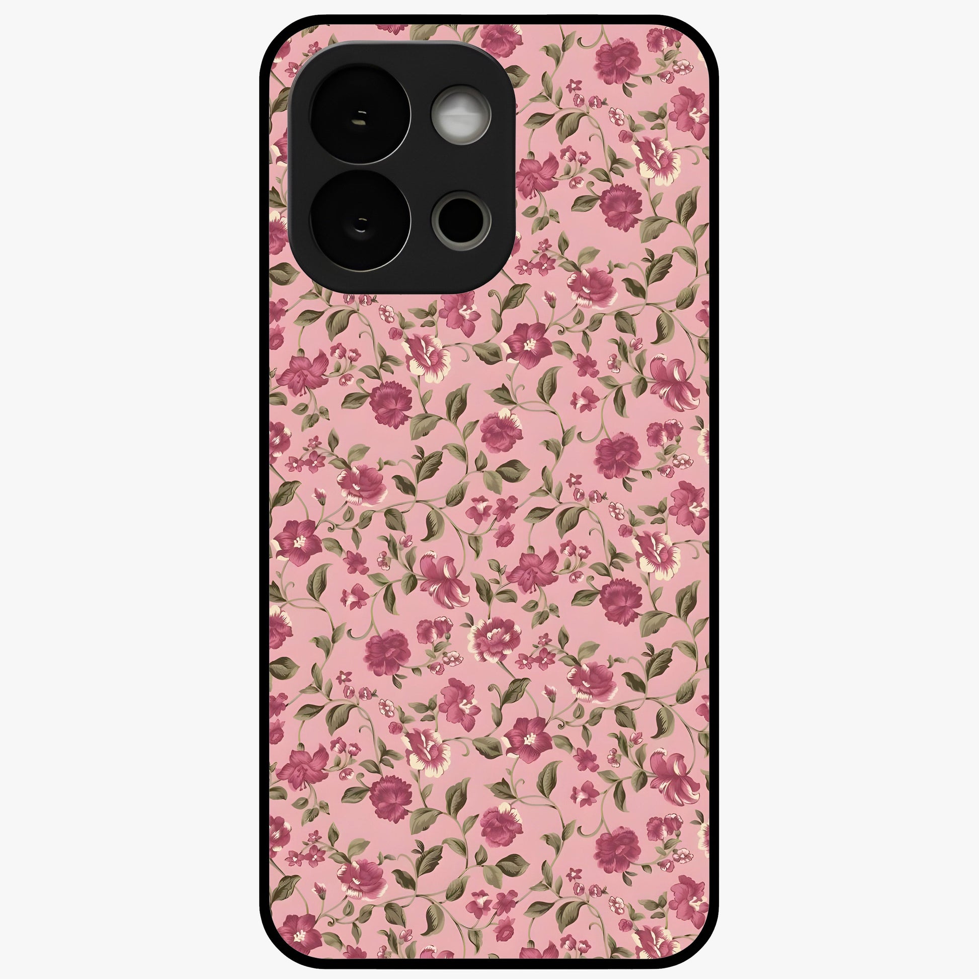 Charming Pink Floral Glass Case for 1+13S soft front view featuring delicate pink floral artwork