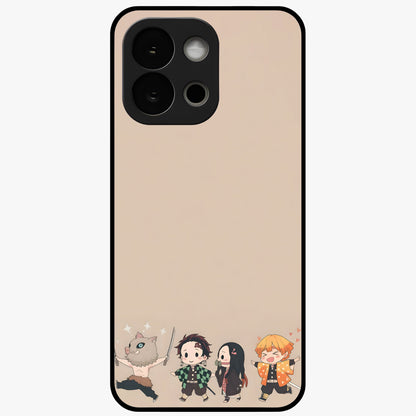 Chibi Demon Squad Glass Case for 1+13S playful front view featuring chibi style character artwork