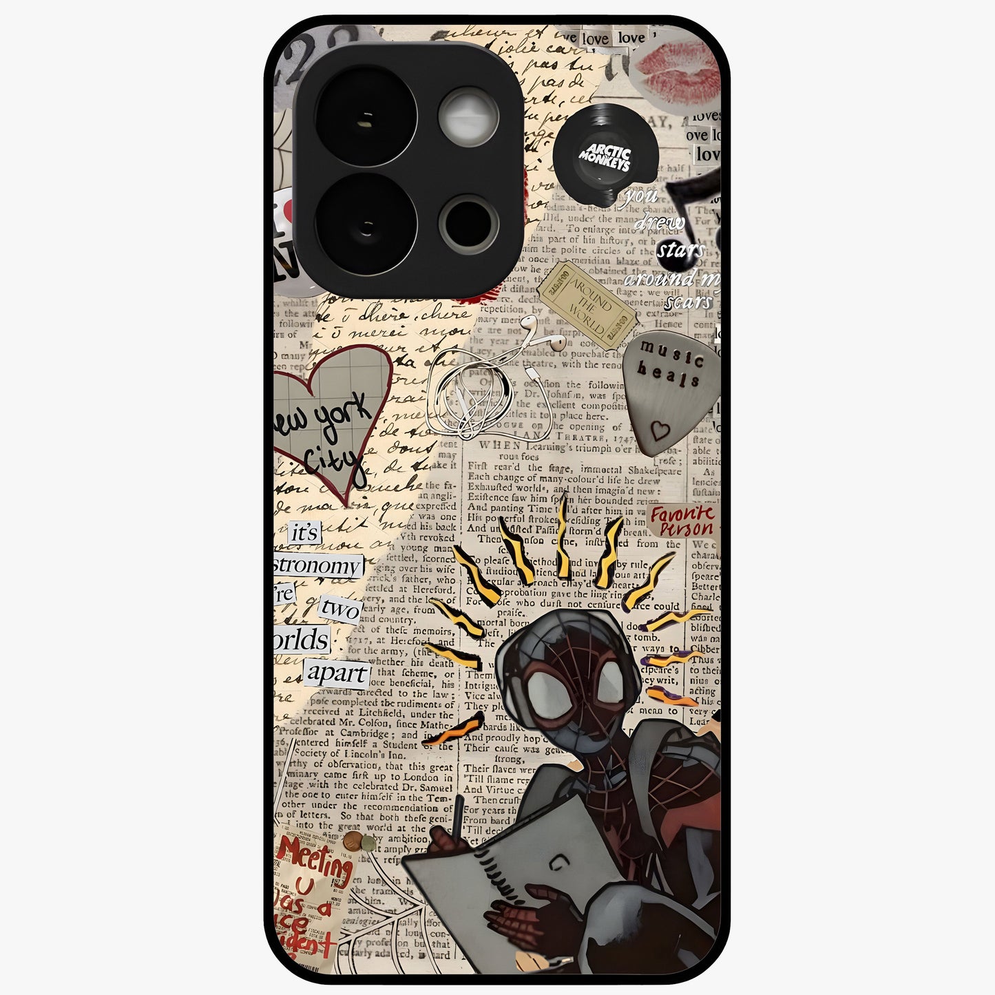 City Dream Sketch Glass Case for 1+13S showing full back design in clean flat view with artistic city sketch artwork and glossy glass finish.