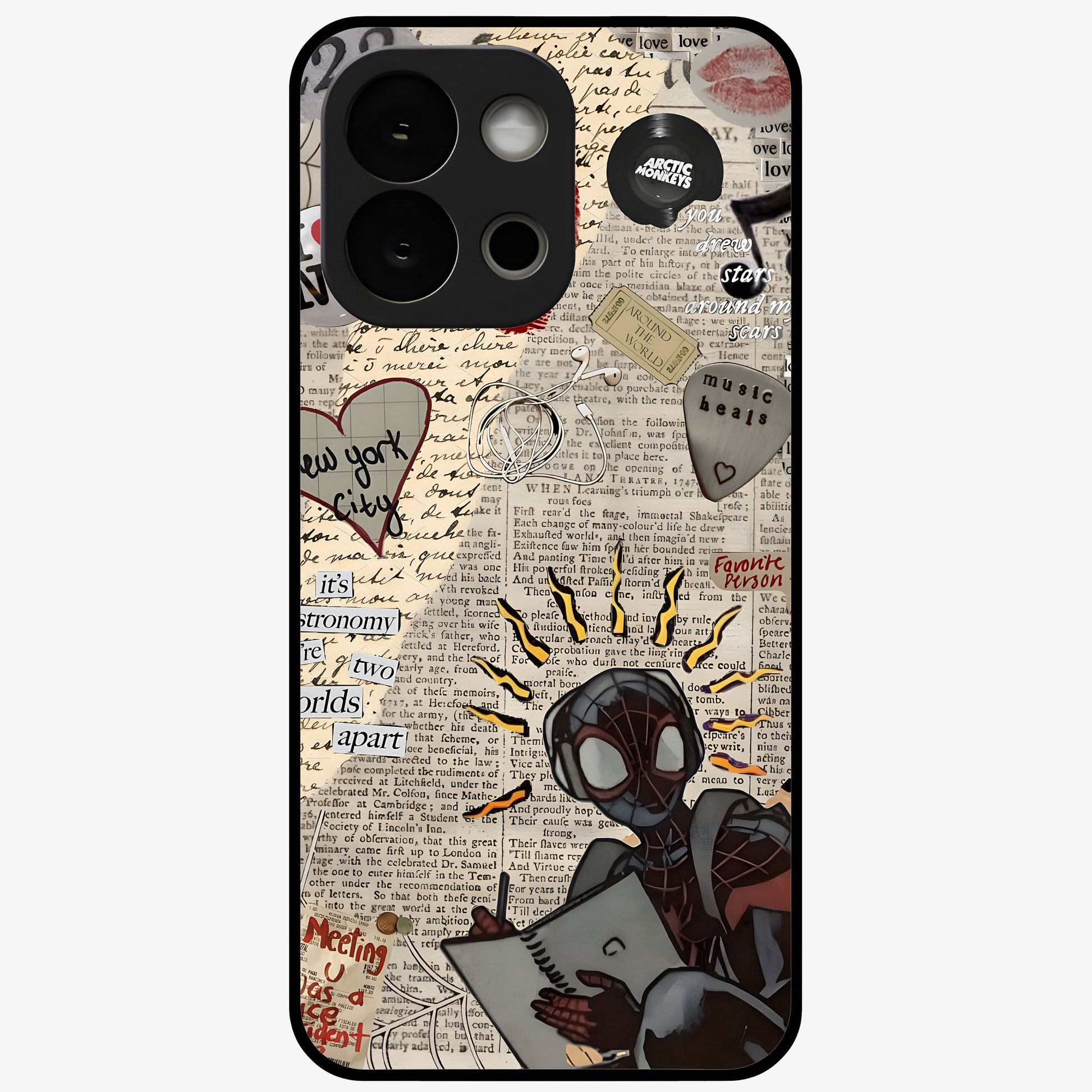 City Dream Sketch Glass Case for 1+13S showing full back design in clean flat view with artistic city sketch artwork and glossy glass finish.