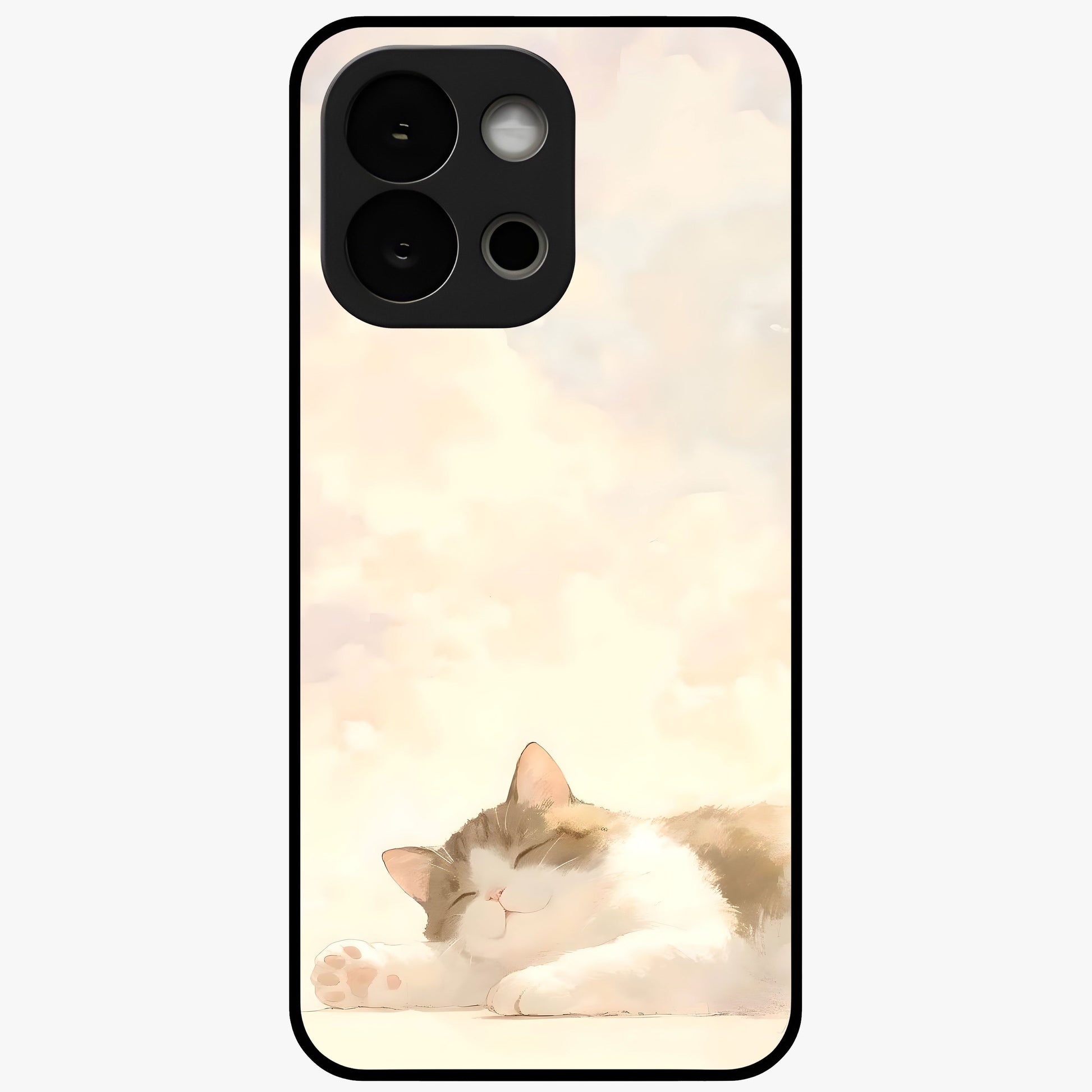Cloud Nap Cat Glass Case for 1+13S adorable front view featuring cute sleeping cat artwork on soft cloud background