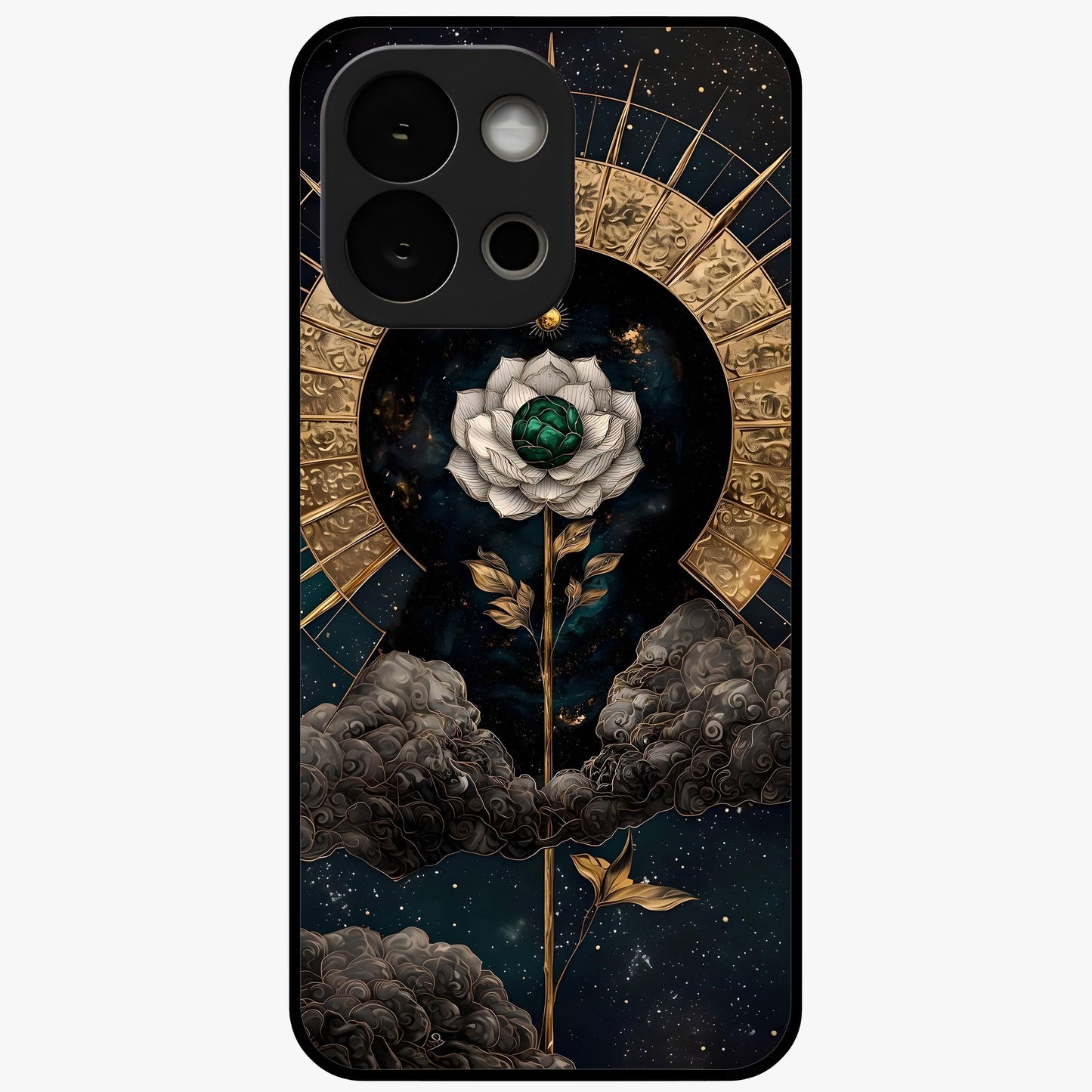 Cosmic Bloom Rose Glass Case for 1+13S elegant front view featuring rose artwork blended with cosmic background