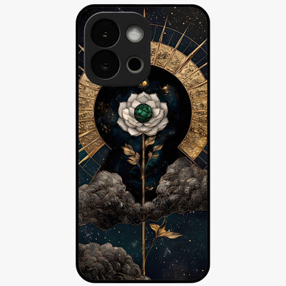 Cosmic Bloom Rose Glass Case for 1+13S elegant front view featuring rose artwork blended with cosmic background