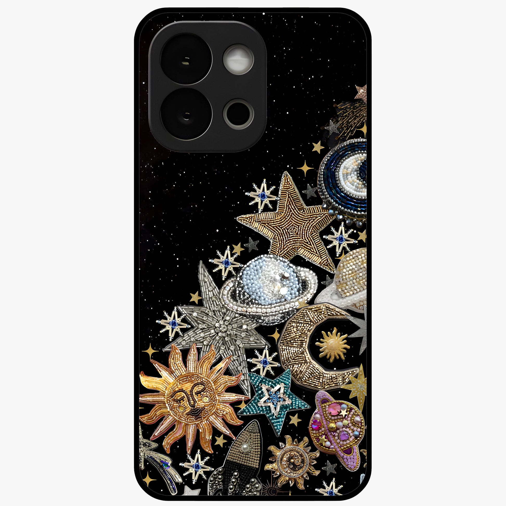Cosmic Sparkle Dreams Glass Case for 1+13S magical front view featuring sparkling star artwork with dreamy gradients