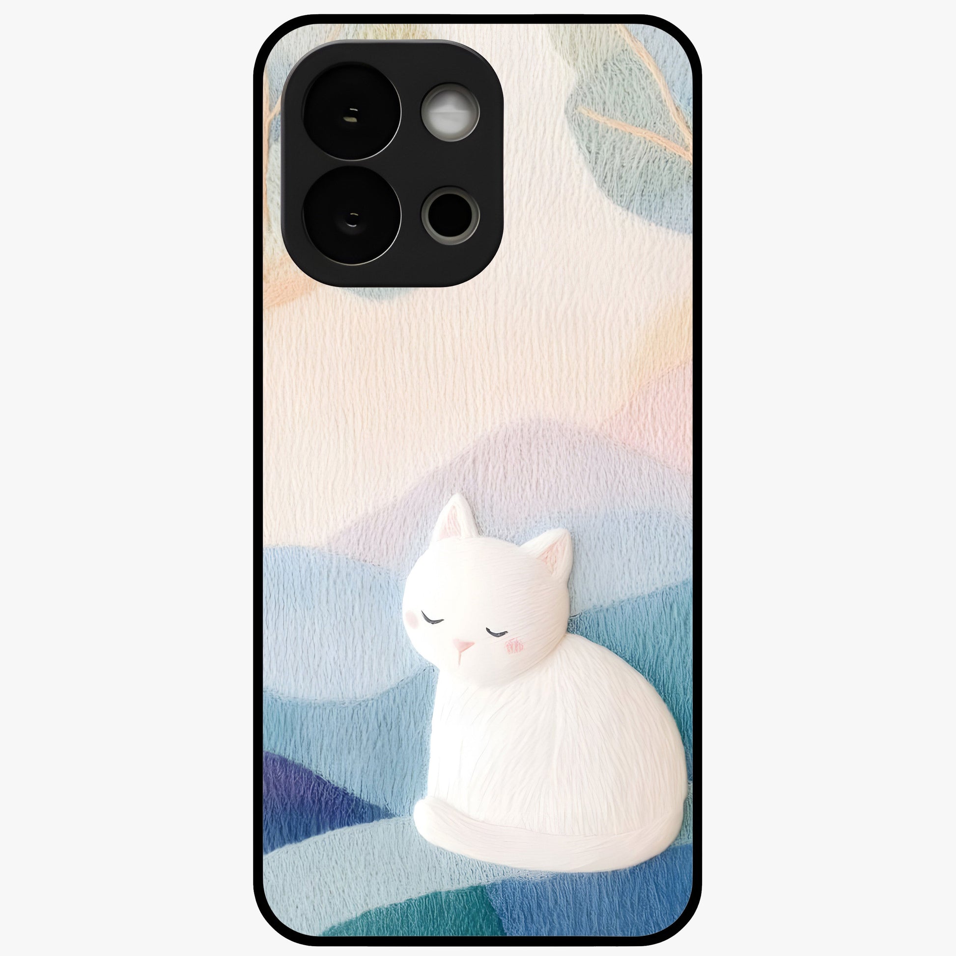 Cotton Dream Cat Glass Case for 1+13S soft front view featuring dreamy cat artwork in pastel tones