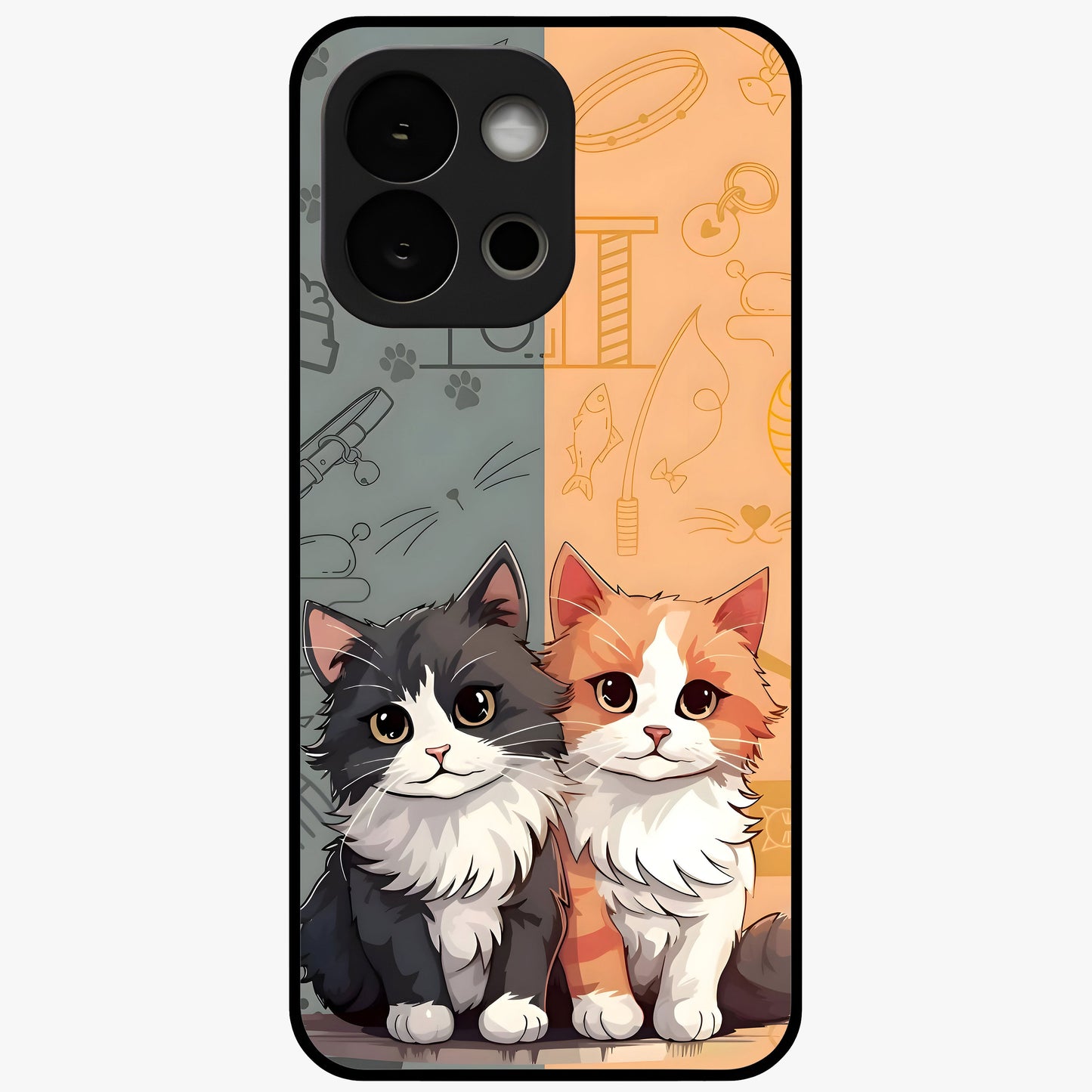Cozy Cat Duo Glass Case for 1+13S adorable front view featuring two cats in warm aesthetic artwork