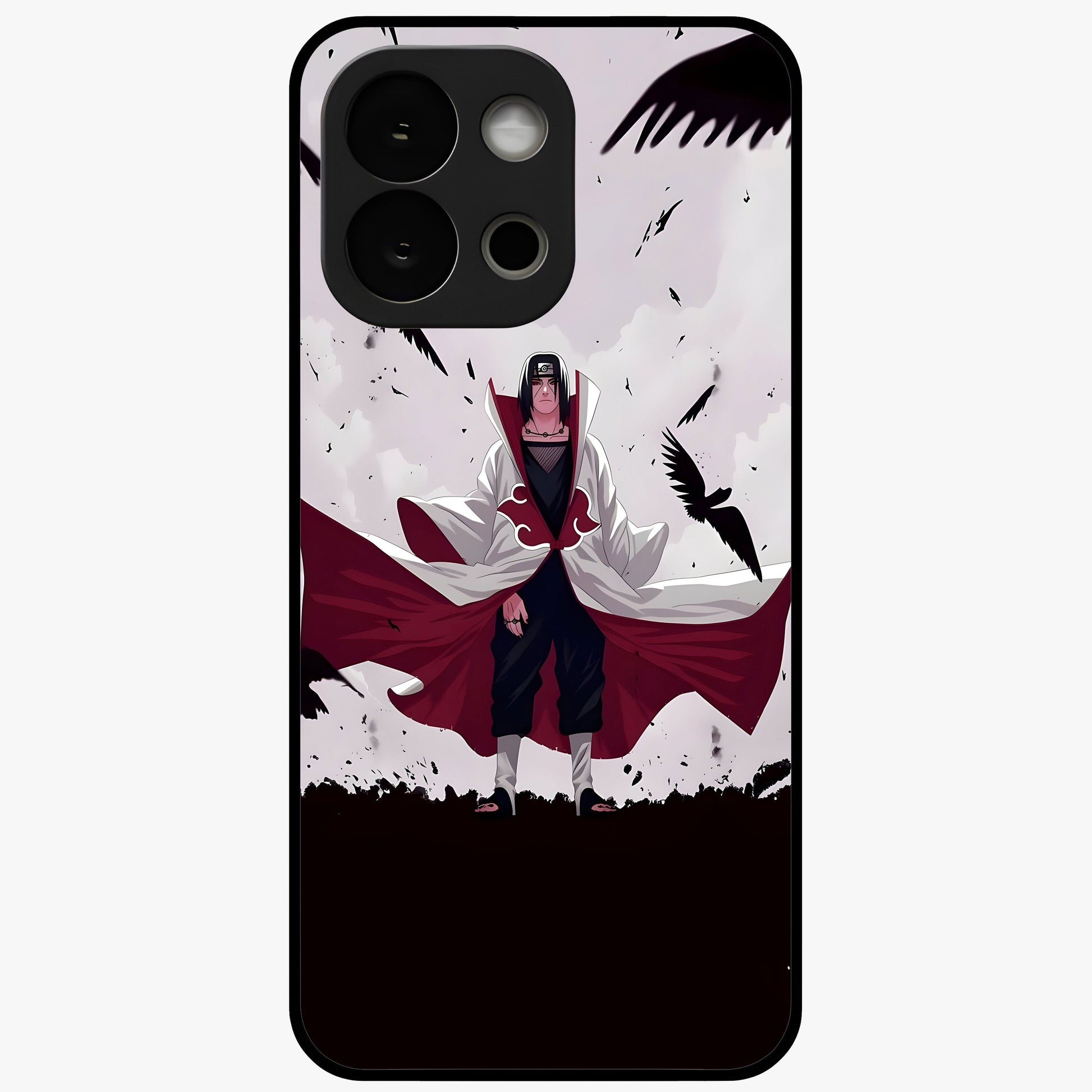 Crimson Crow Ascension Glass Case for 1+13S powerful front view featuring crow artwork with dark crimson background