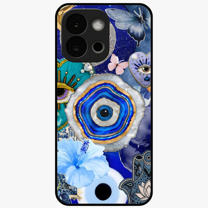 Crimson Evil Eye Charm Glass Case for 1+13S bold front view featuring protective evil eye artwork in deep red tones