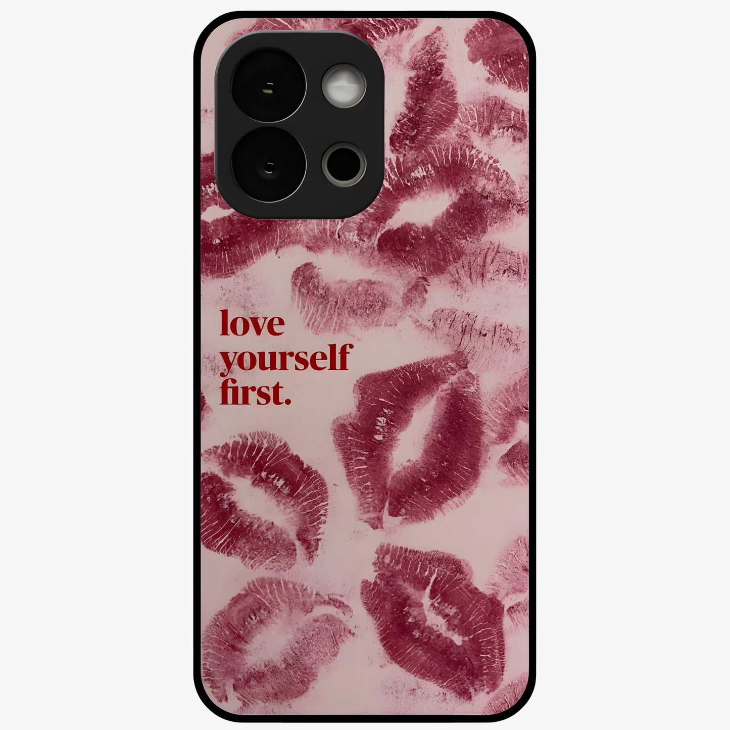 Crimson Kiss Love Glass Case for 1+13S romantic front view featuring bold crimson love inspired artwork