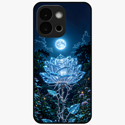 Crystal Moon Lotus Glass Case for 1+13S serene front view featuring glowing lotus artwork under crystal moonlight