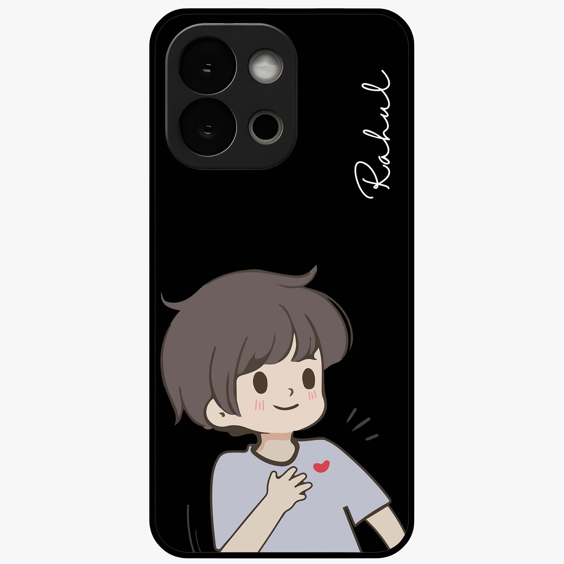 Cute Boy Heart Reaction Glass Case for 1+13S adorable front view featuring playful heart reaction character artwork