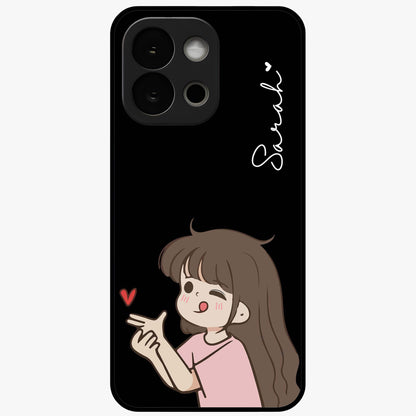 Cute Girl Firing Heart Glass Case for 1+13S charming front view featuring animated heart themed artwork