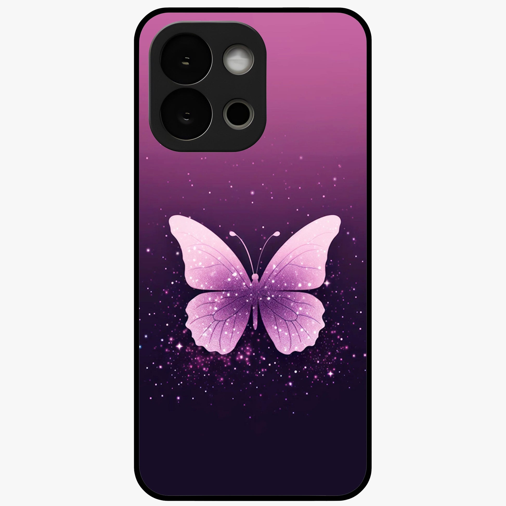 Cute Starry Butterfly Glass Case for 1+13S dreamy front view featuring butterfly artwork with sparkling star accents