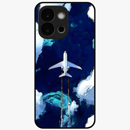 Dark Airplane Glass Case for 1+13S bold front view featuring airplane silhouette artwork on dark background