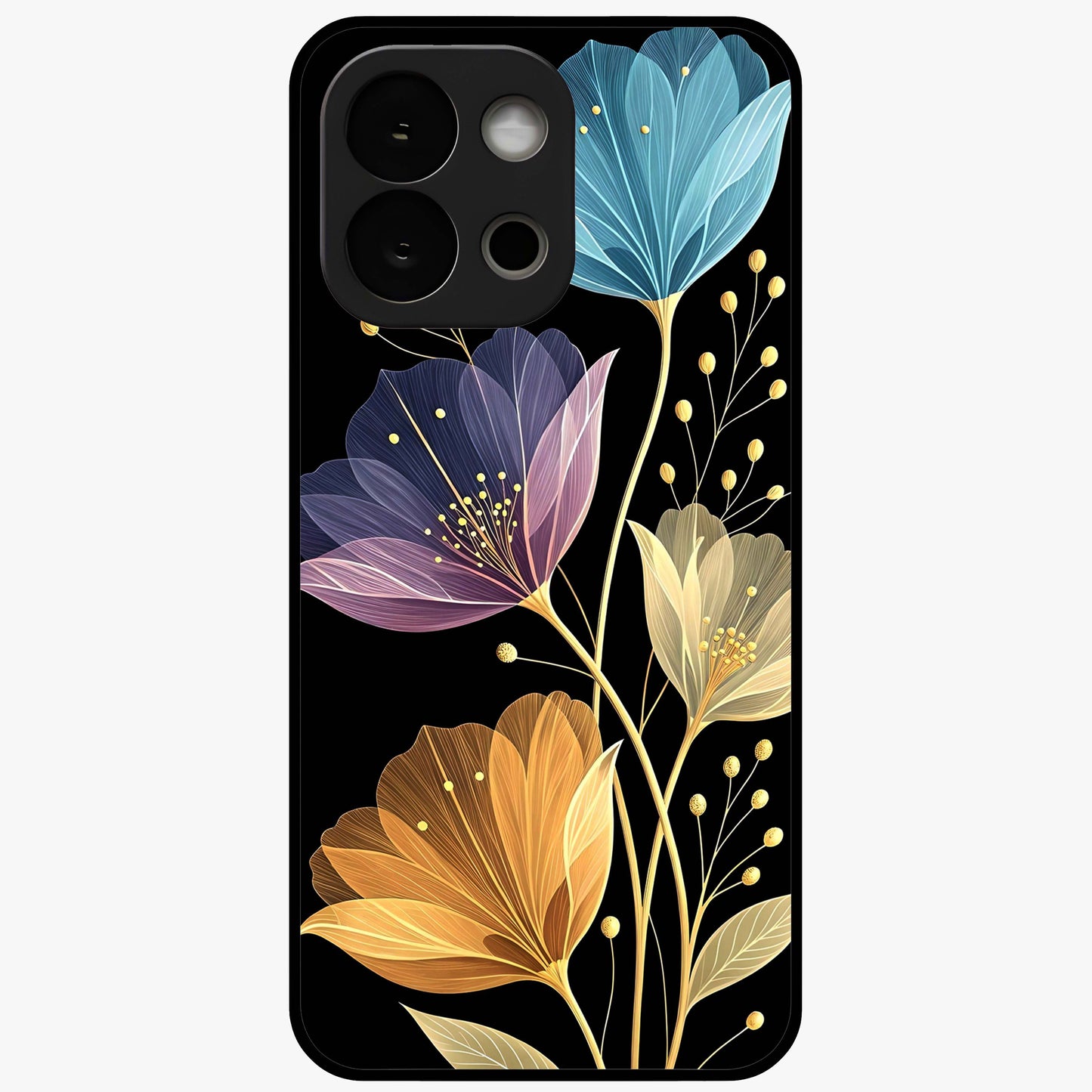 Delicate Multicolor Flowers Glass Case for 1+13S vibrant front view featuring soft multicolor floral artwork