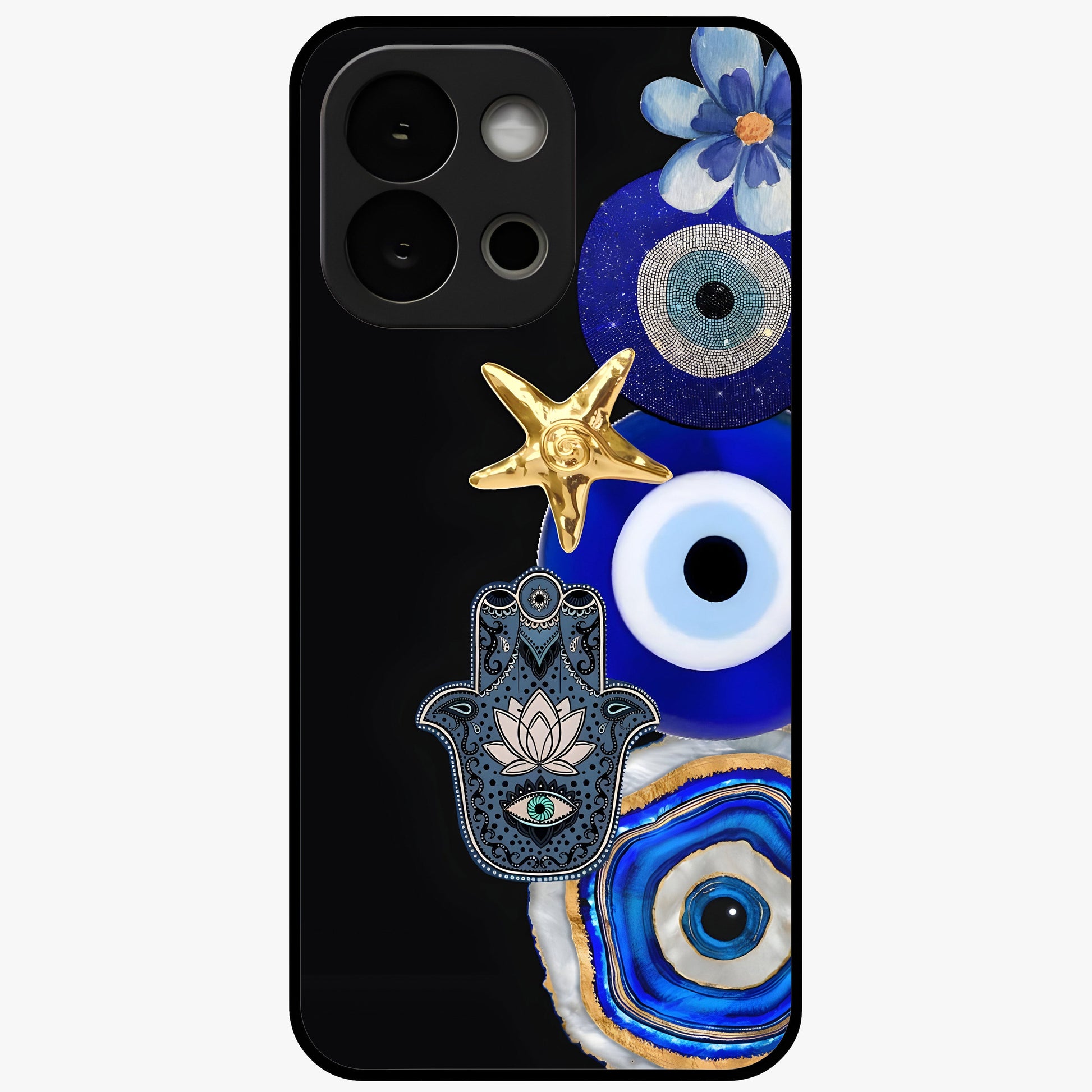 Divine Eye Bloom Glass Case for 1+13S artistic front view featuring floral evil eye inspired artwork