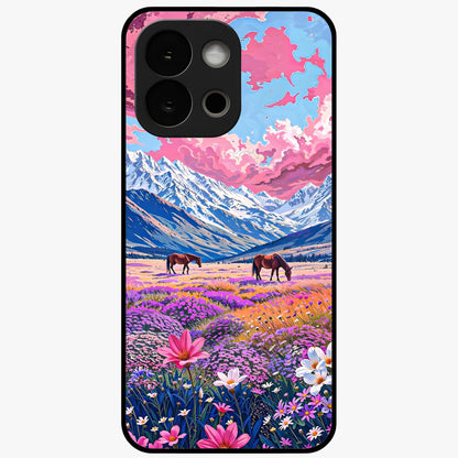 Dreamy Floral Pastures Glass Case for 1+13S soft front view featuring pastel floral meadow artwork