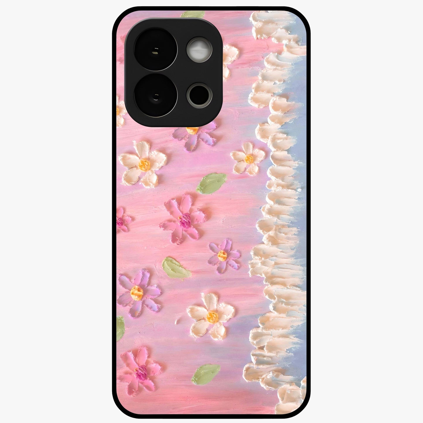 Dreamy Painted Garden Glass Case for 1+13S artistic front view featuring hand painted floral garden artwork