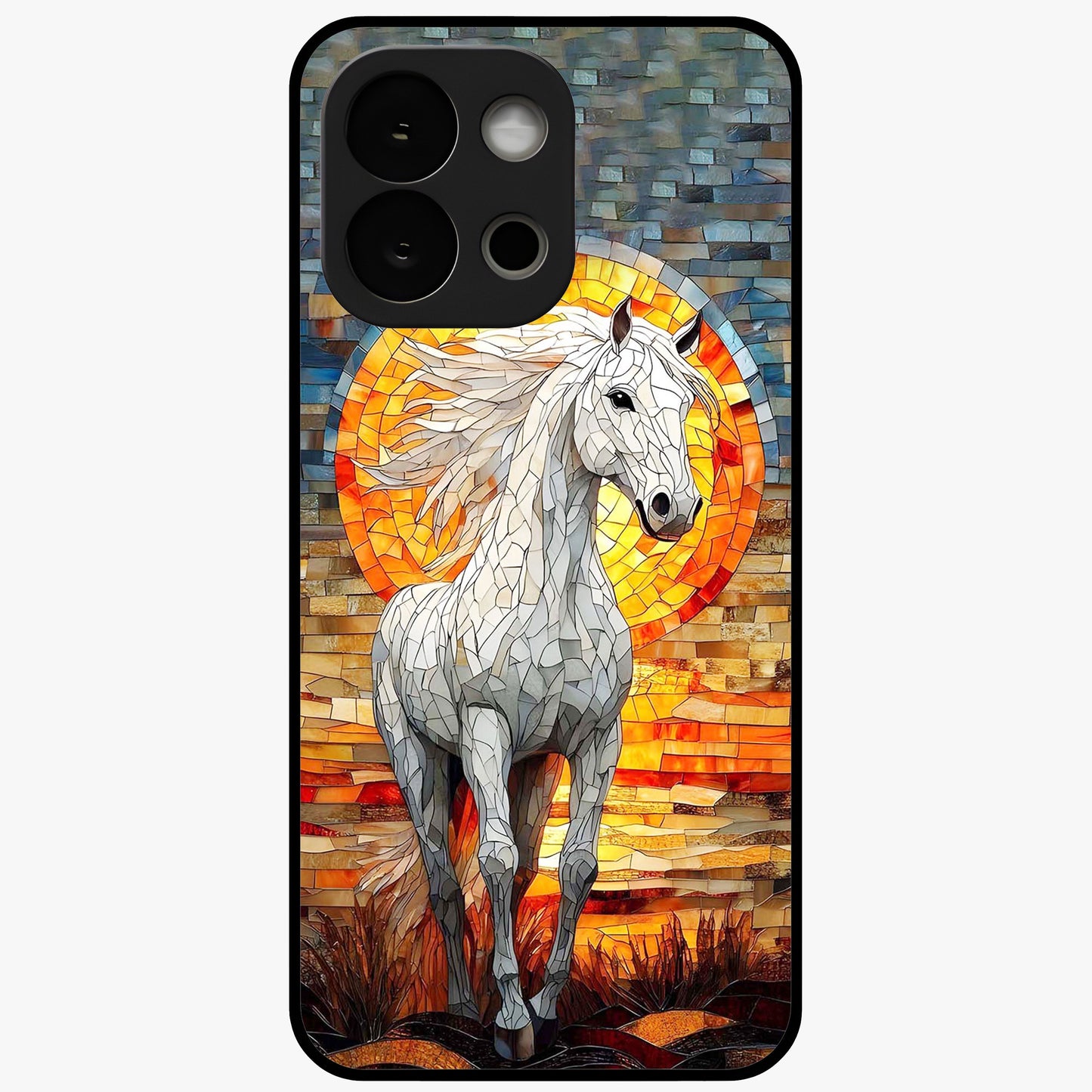 Elected Horse Glass Case for 1+13S bold front view featuring powerful horse illustration artwork