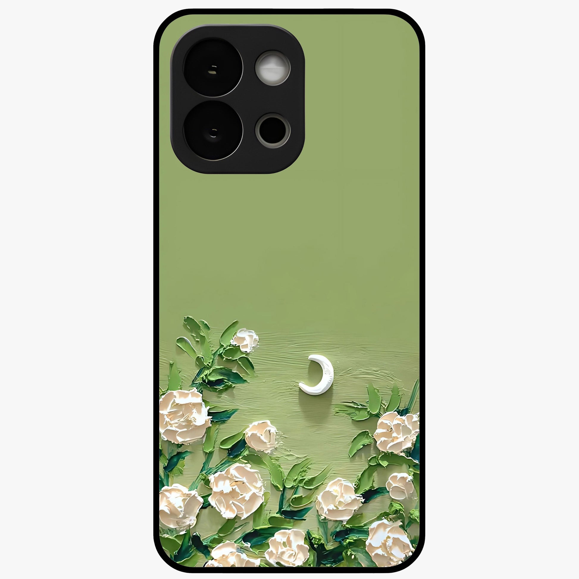 Emerald Bloom Calm Glass Case for 1+13S elegant front view featuring soothing emerald floral artwork