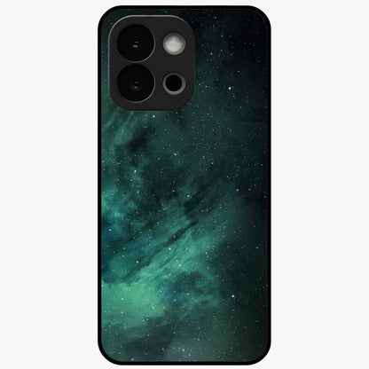 Emerald Green Space Glass Case for 1+13S vibrant front view featuring deep green cosmic inspired artwork